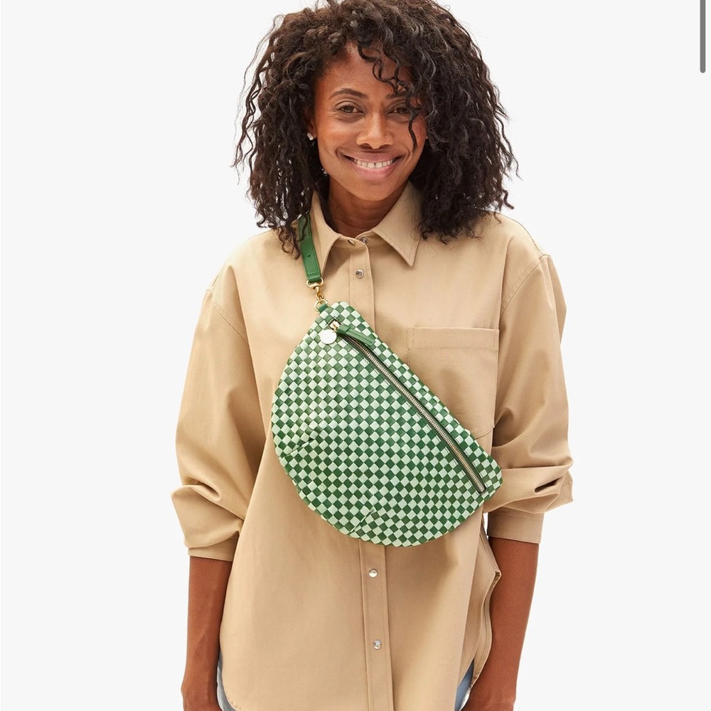 Clare V Fern and Mist Woven Leather Grande Fanny